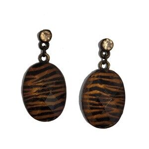 Vintage Tiger Print Oval Dangle Earrings with Rhinestone Accents